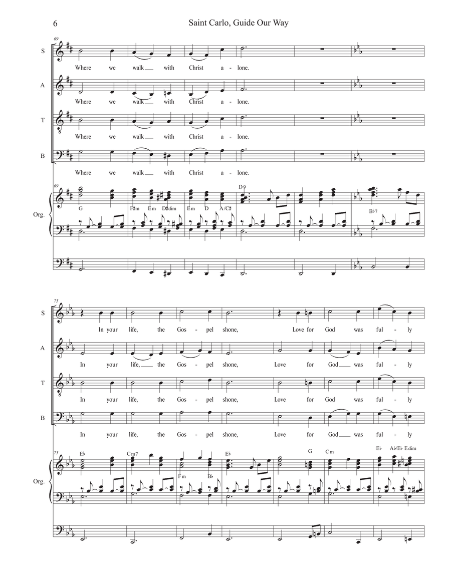 Saint Carlo, Guide Our Way (SATB) 4-Part scores gallery preview page 6