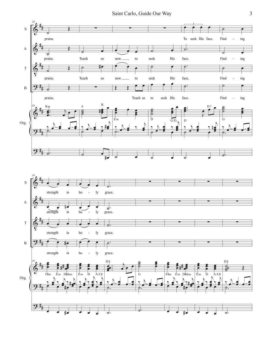 Saint Carlo, Guide Our Way (Vocal Quartet - (SATB) 4-Part scores gallery preview page 3