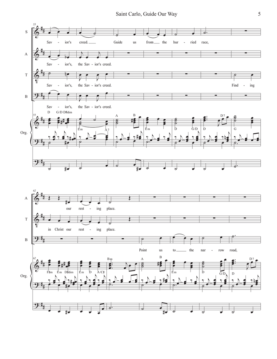 Saint Carlo, Guide Our Way (Vocal Quartet - (SATB) 4-Part scores gallery preview page 5