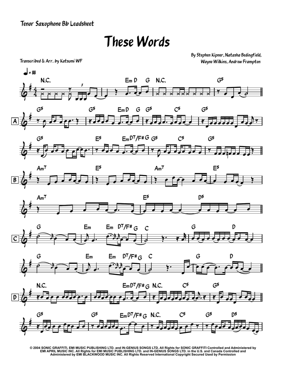 These Words These Words Tenor Saxophone scores gallery preview page 1