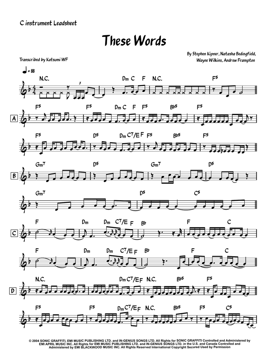 These Words These Words Piano scores gallery preview page 1