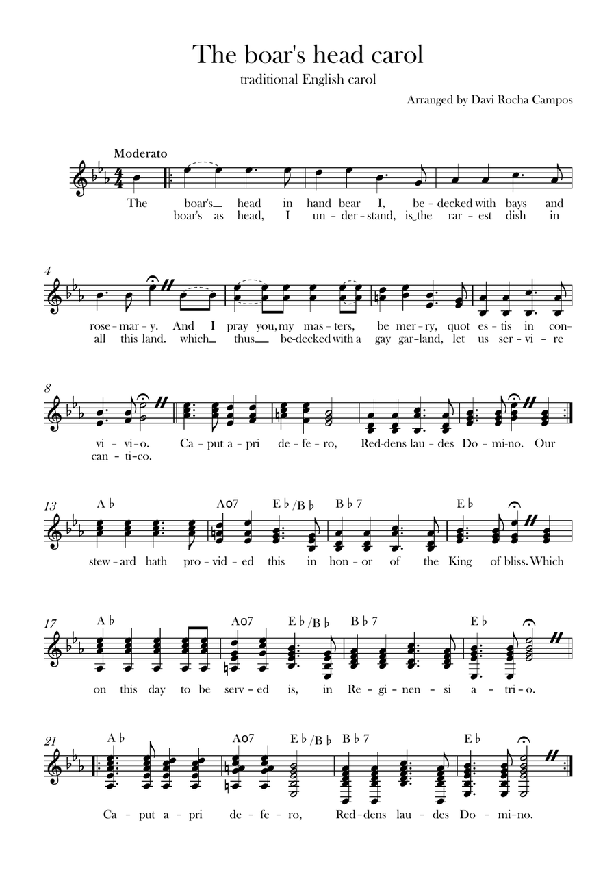 The boar's head carol The boar's head carol Piano scores gallery preview page 1