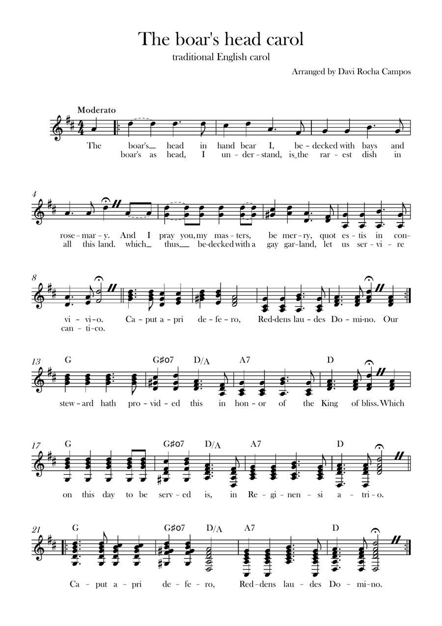 The boar's head carol The boar's head carol Piano scores gallery preview page 1