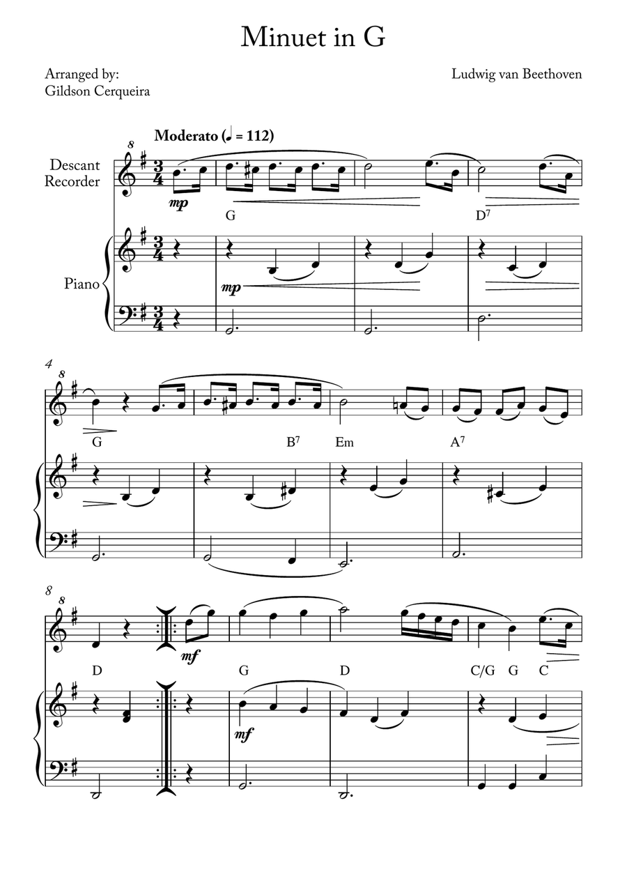 Minuet in G Minuet in G Chamber Music scores gallery preview page 1