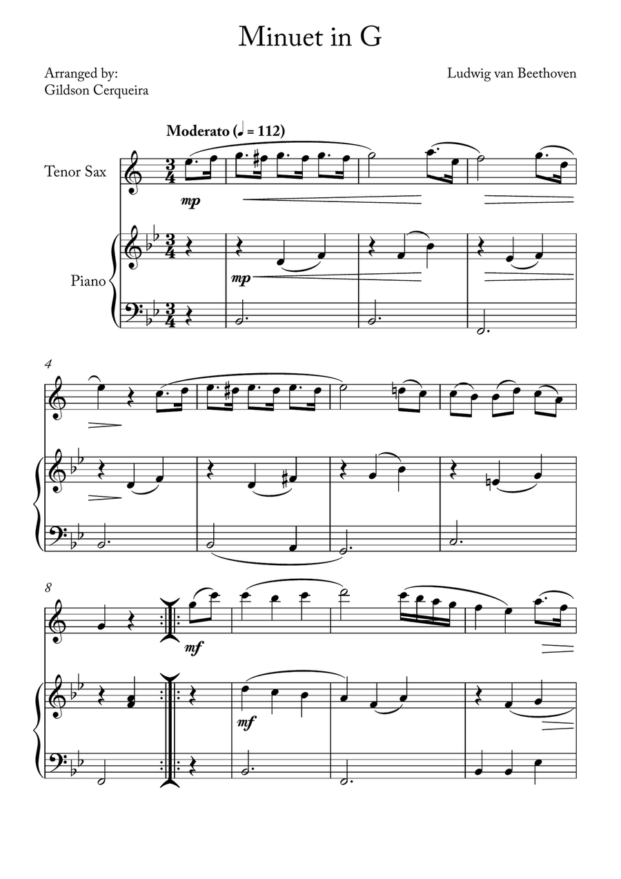 Minuet in G Minuet in G Chamber Music scores gallery preview page 1