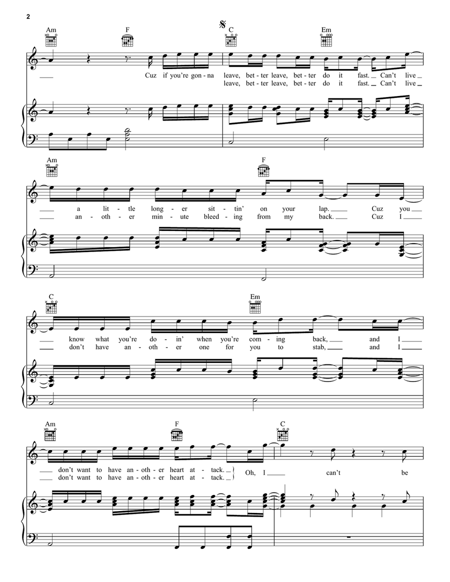 The Cut That Always Bleeds Piano, Vocal, Guitar scores gallery preview page 2