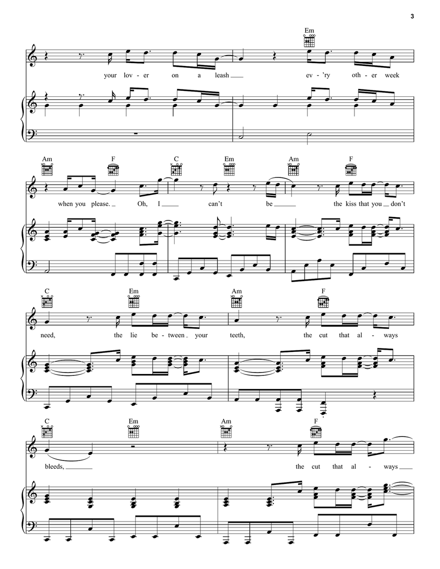 The Cut That Always Bleeds Piano, Vocal, Guitar scores gallery preview page 3