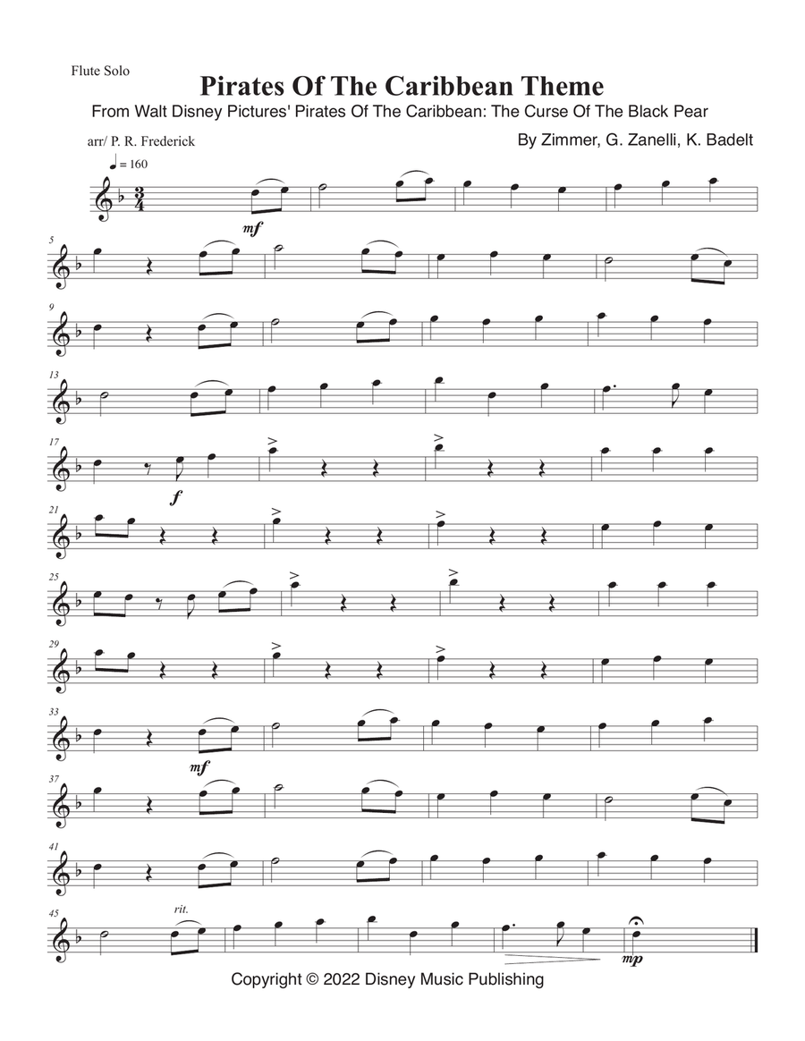 Pirates Of The Caribbean Pirates Of The Caribbean Flute Solo scores gallery preview page 1