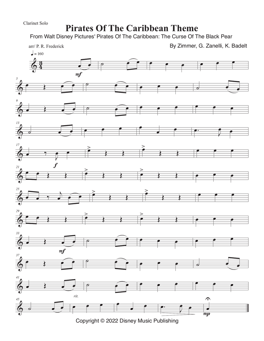 Pirates Of The Caribbean Pirates Of The Caribbean B-Flat Clarinet scores gallery preview page 1