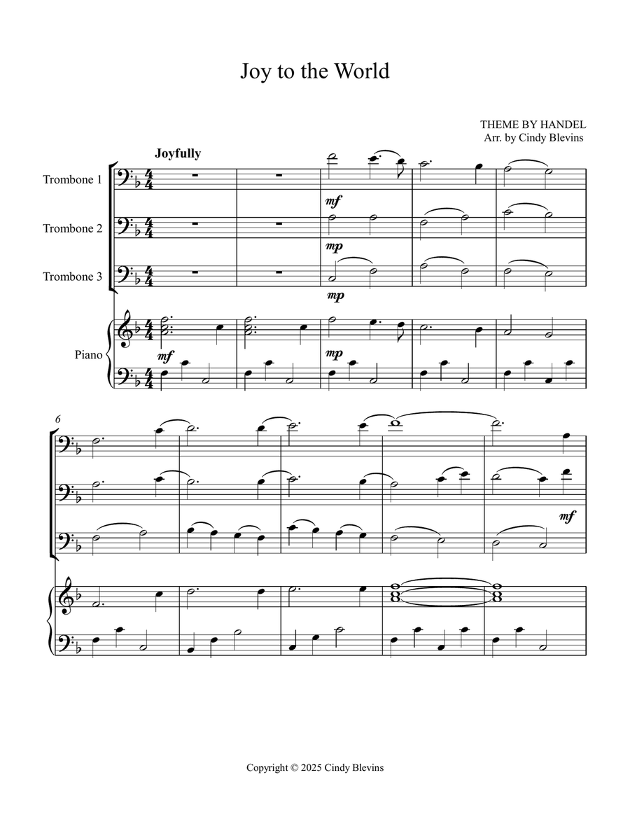 Joy To the World, for Three Trombones and Piano Trombone Trio scores gallery preview page 2