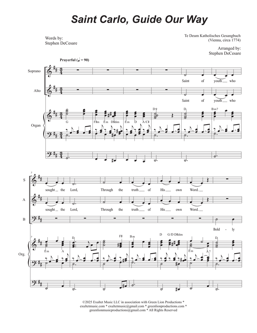 Saint Carlo, Guide Our Way (SAB) 3-Part scores gallery preview page 1