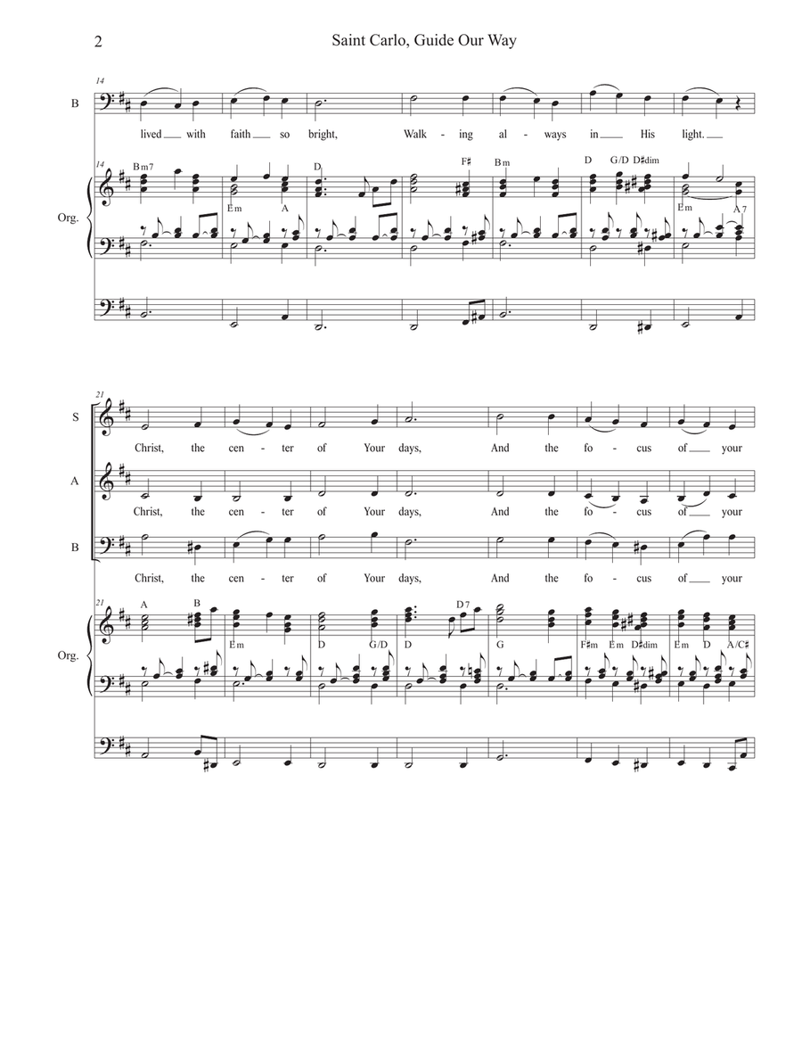 Saint Carlo, Guide Our Way (SAB) 3-Part scores gallery preview page 2