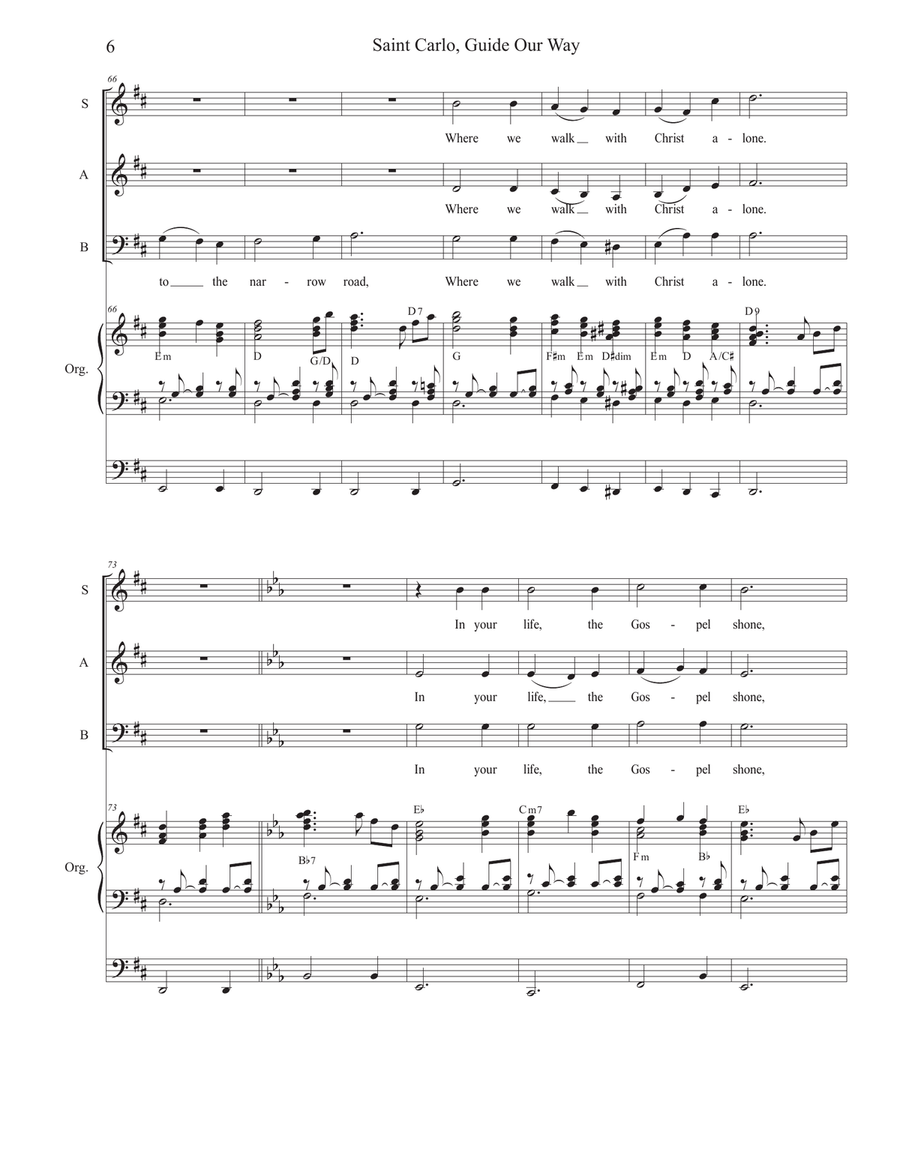 Saint Carlo, Guide Our Way (SAB) 3-Part scores gallery preview page 6