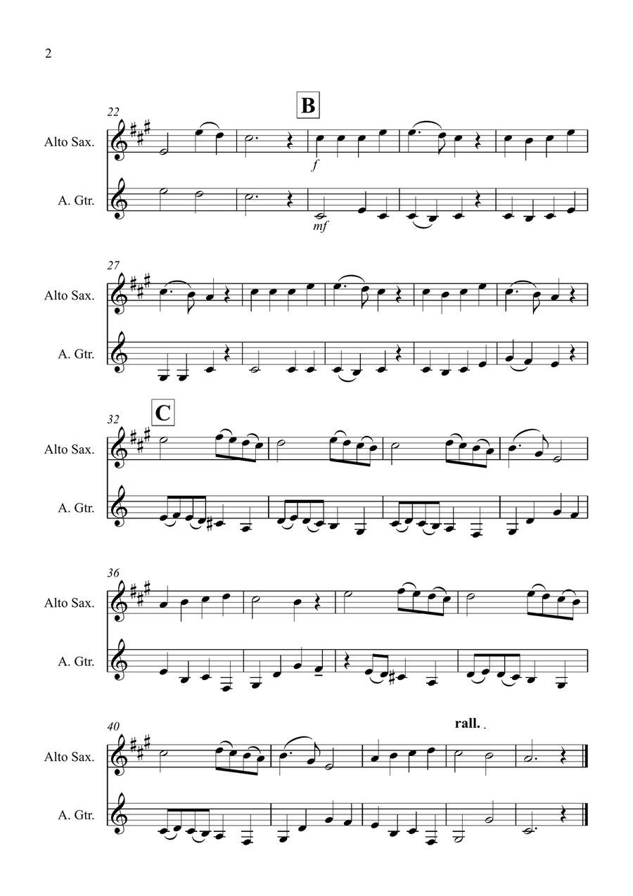 Angels We Have Heard on High for Alto Saxophone and Guitar Duet Alto Saxophone scores gallery preview page 2