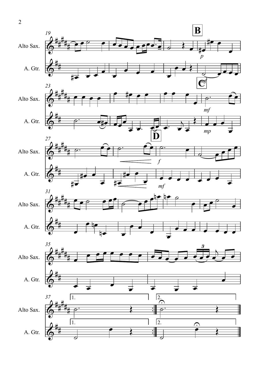 Air on a G String for Alto Saxophone and Guitar Duet Alto Saxophone scores gallery preview page 2