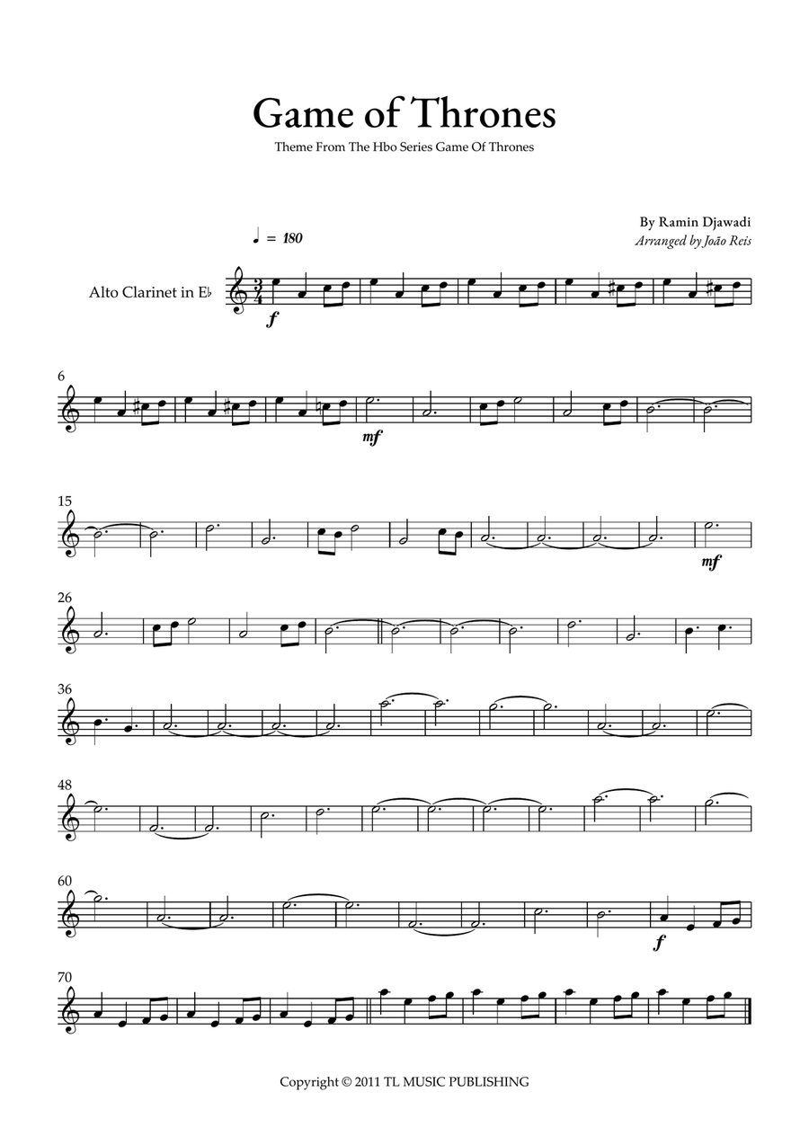 Game Of Thrones Game Of Thrones E-Flat Clarinet scores gallery preview page 1
