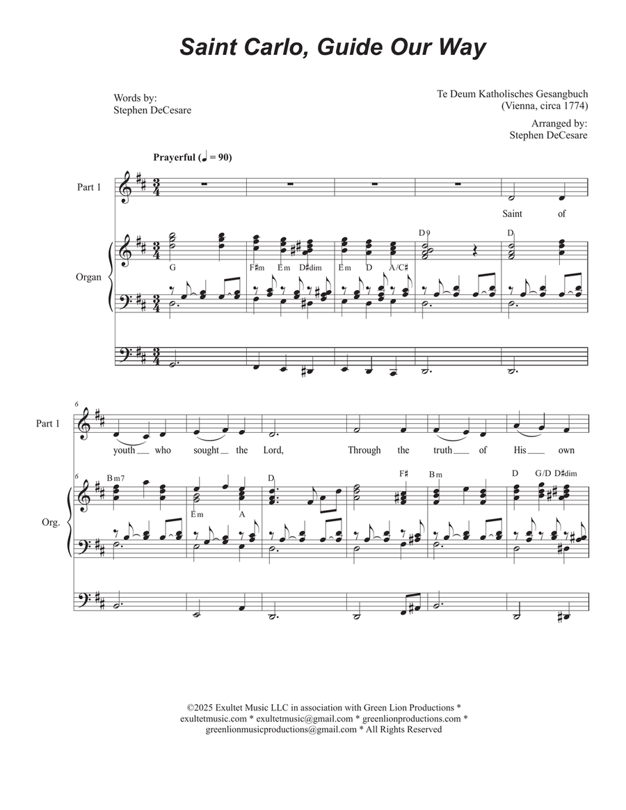 Saint Carlo, Guide Our Way (2-part choir) 2-Part scores gallery preview page 1