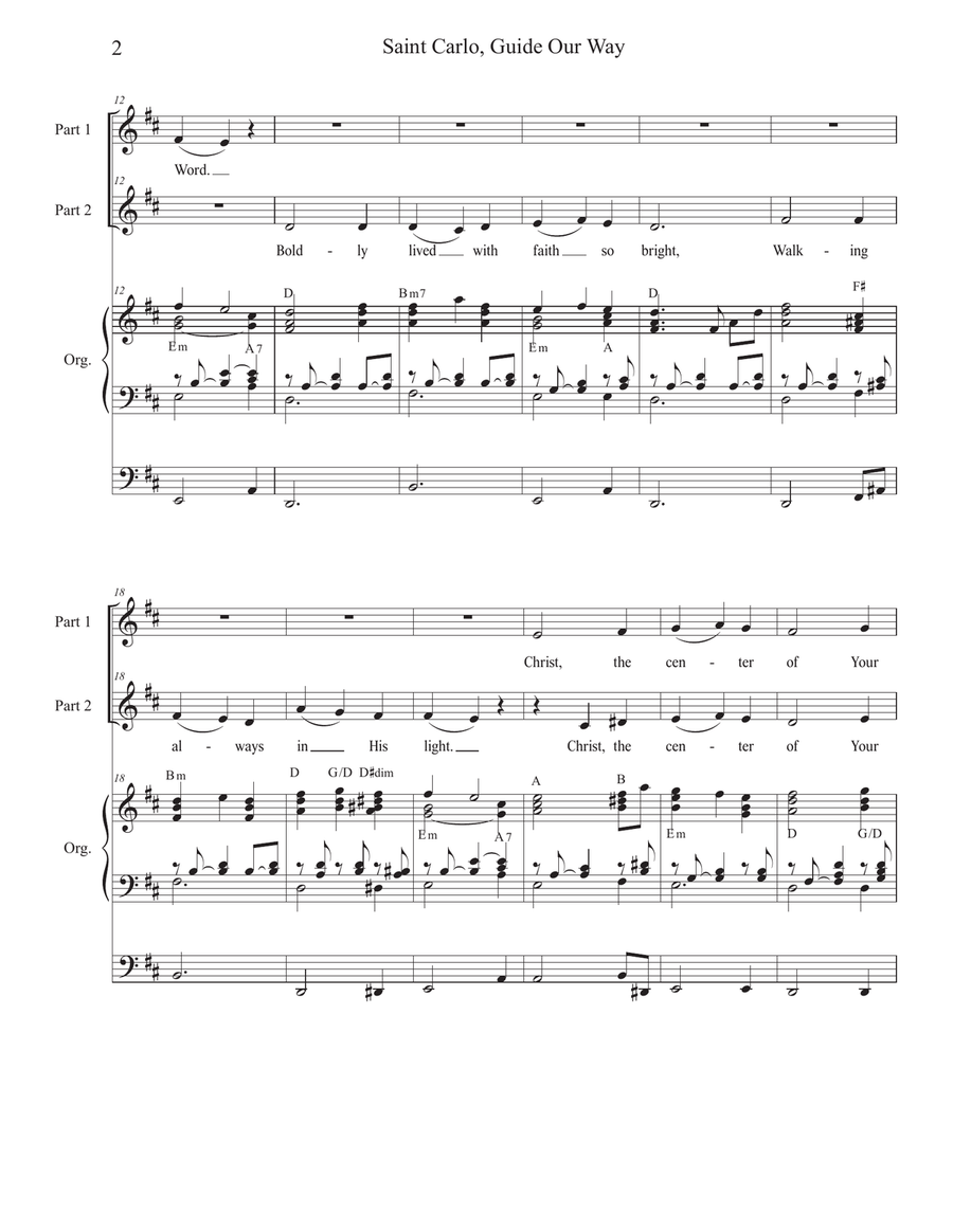 Saint Carlo, Guide Our Way (2-part choir) 2-Part scores gallery preview page 2