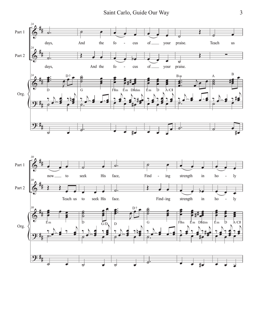 Saint Carlo, Guide Our Way (2-part choir) 2-Part scores gallery preview page 3