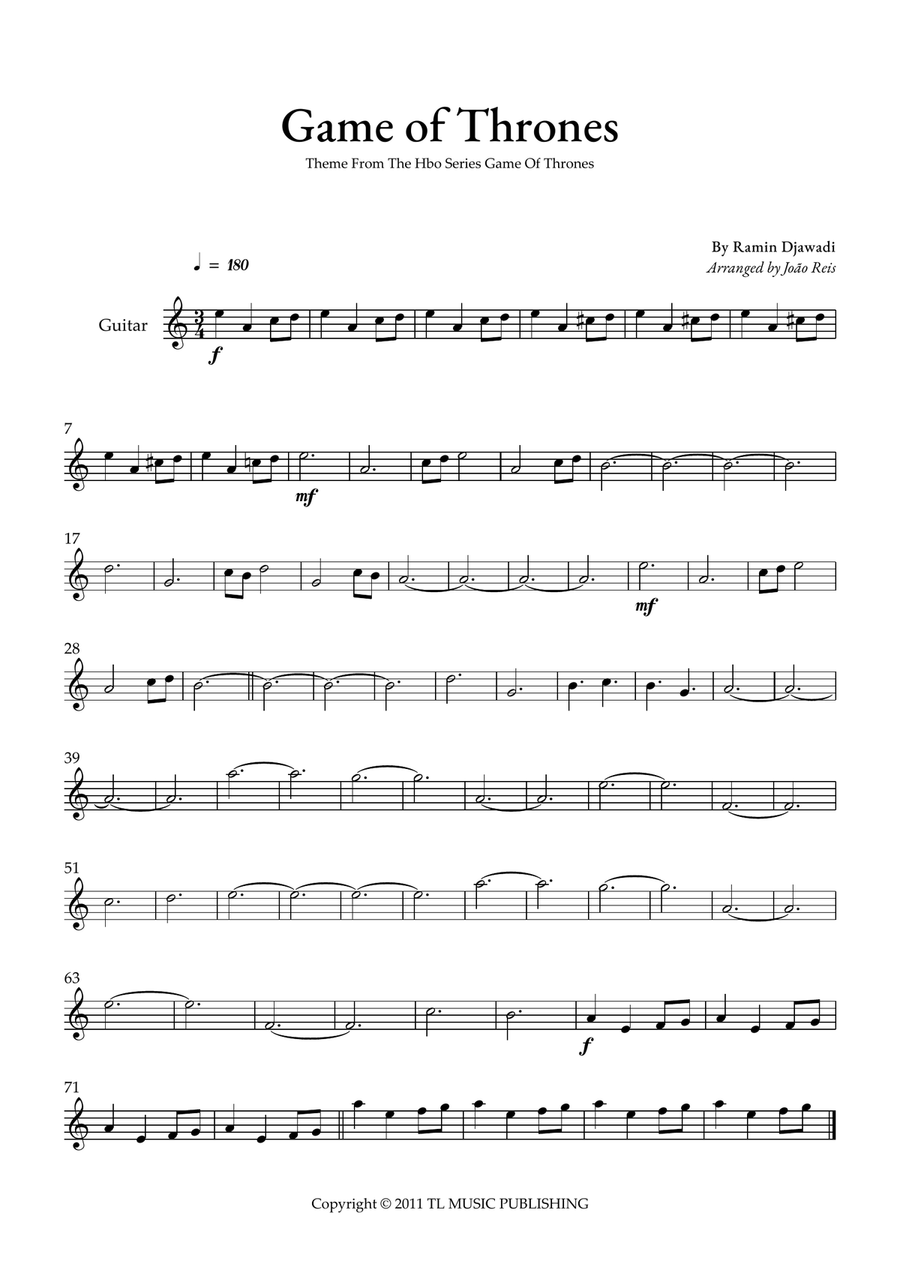 Game Of Thrones Game Of Thrones Acoustic Guitar scores gallery preview page 1