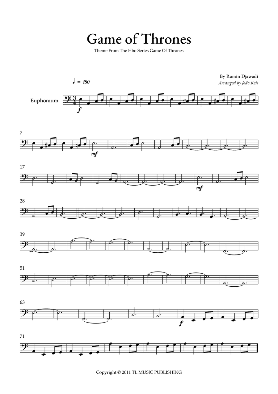 Game Of Thrones Game Of Thrones Euphonium scores gallery preview page 1