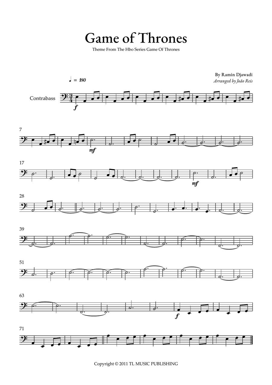 Game Of Thrones Game Of Thrones Double Bass scores gallery preview page 1