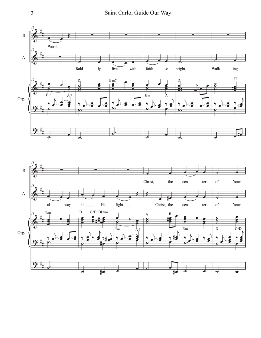 Saint Carlo, Guide Our Way (2-part choir - (SA) SA scores gallery preview page 2