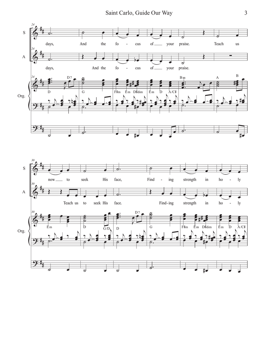Saint Carlo, Guide Our Way (2-part choir - (SA) SA scores gallery preview page 3