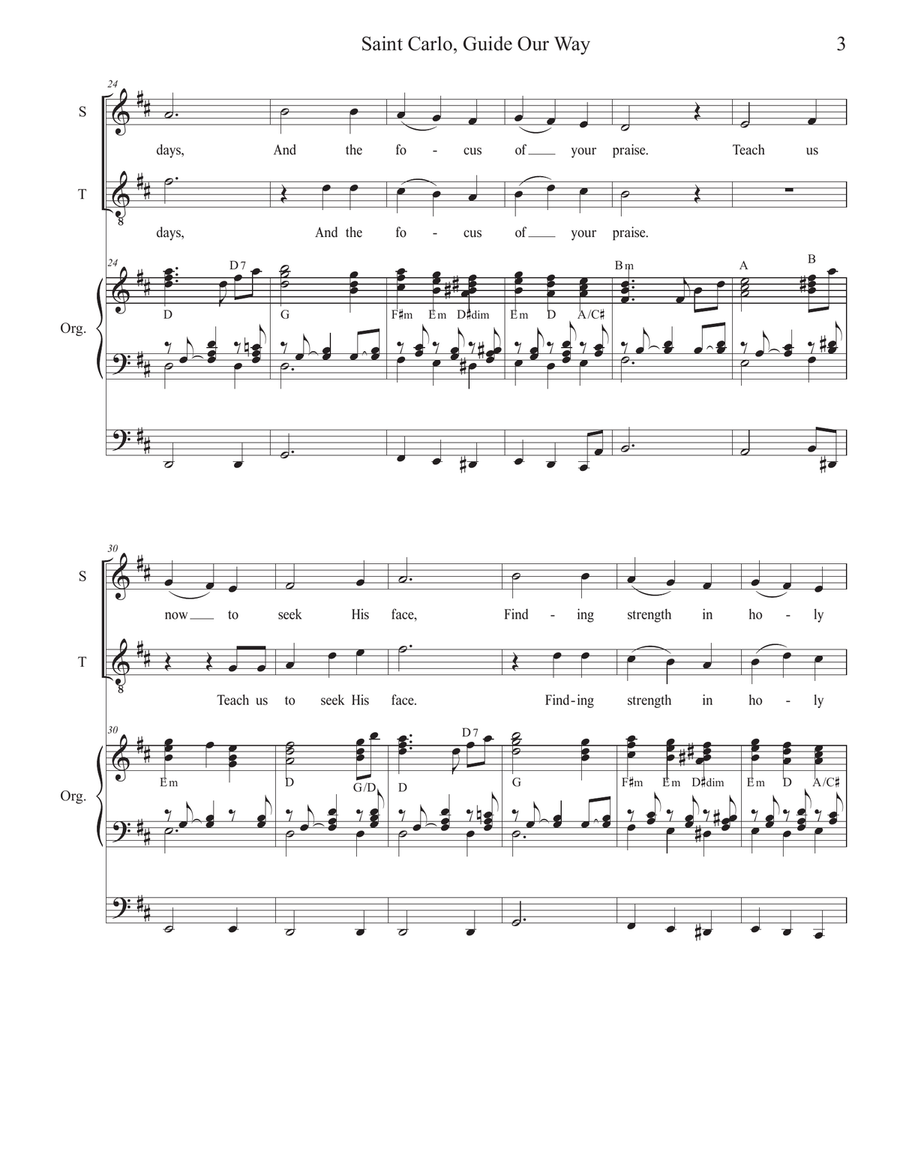 Saint Carlo, Guide Our Way (2-part choir - (Soprano and Tenor) 2-Part scores gallery preview page 3