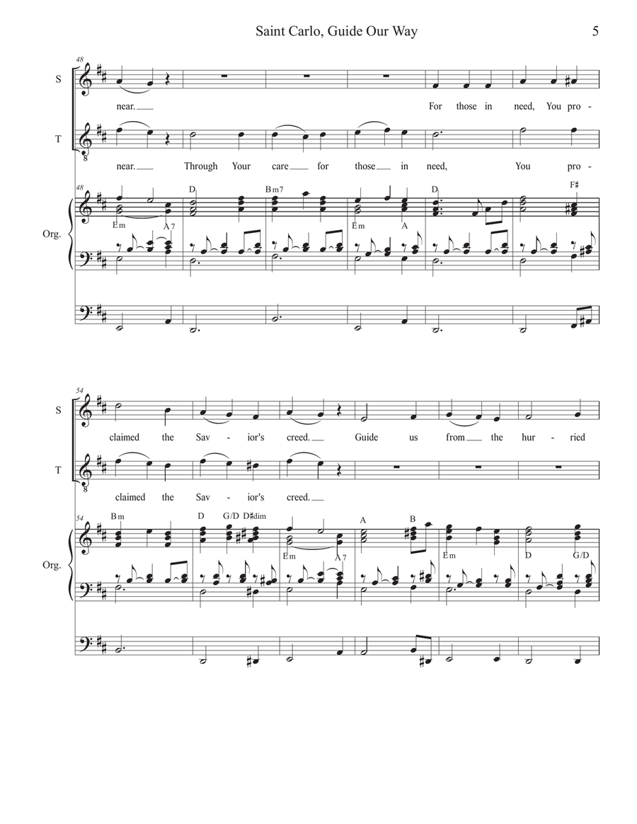Saint Carlo, Guide Our Way (2-part choir - (Soprano and Tenor) 2-Part scores gallery preview page 5