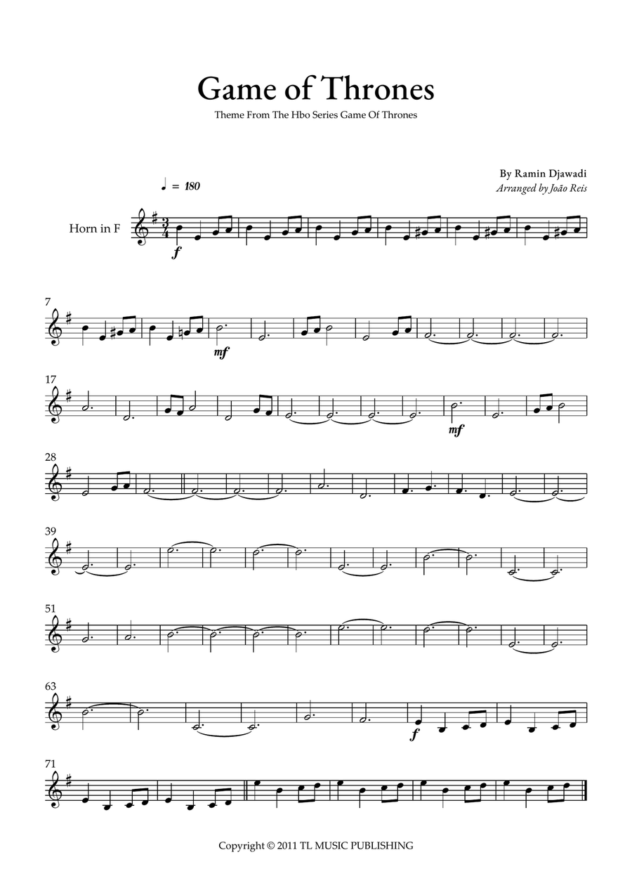 Game Of Thrones Game Of Thrones Horn Solo scores gallery preview page 1
