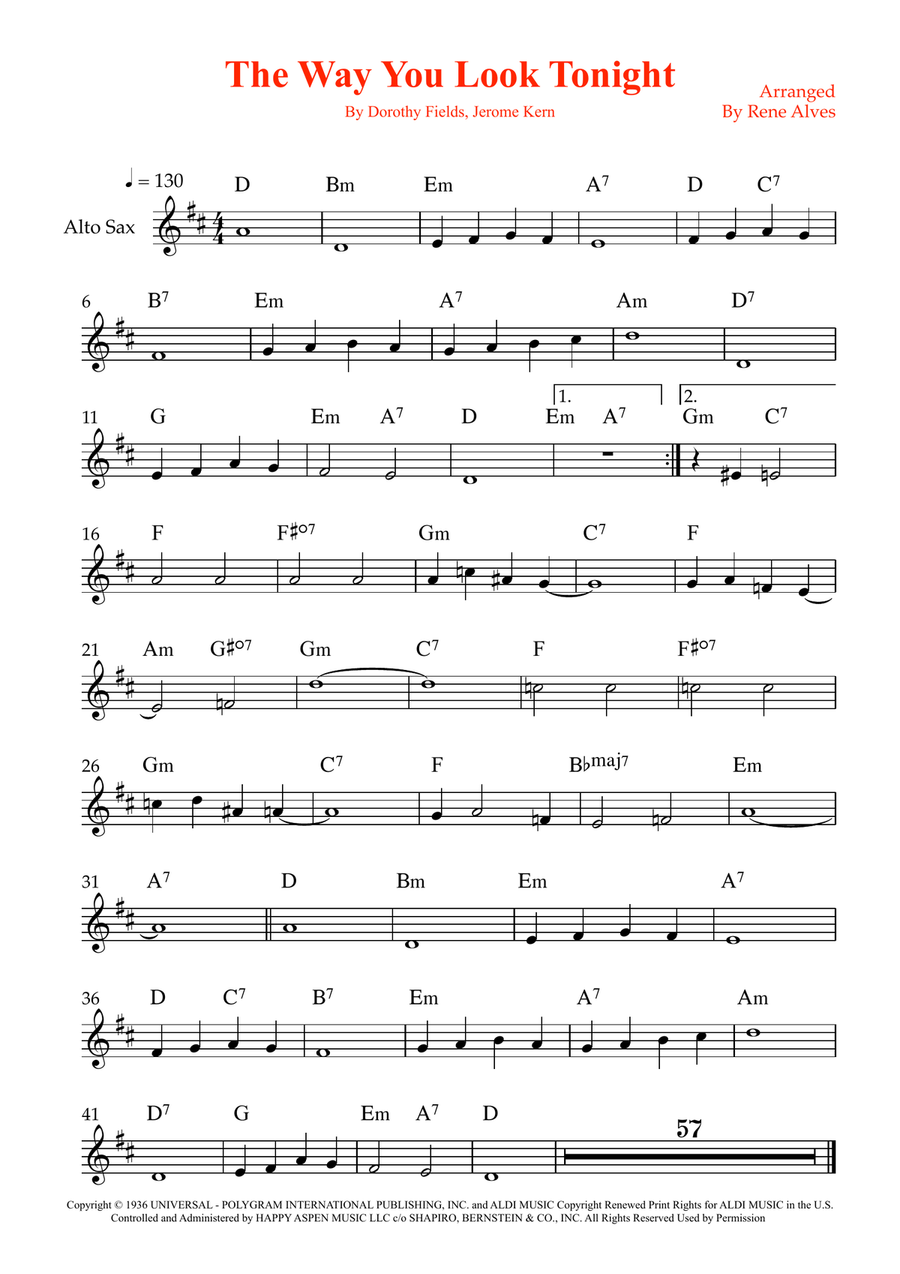 The Way You Look Tonight The Way You Look Tonight Alto Saxophone scores gallery preview page 1