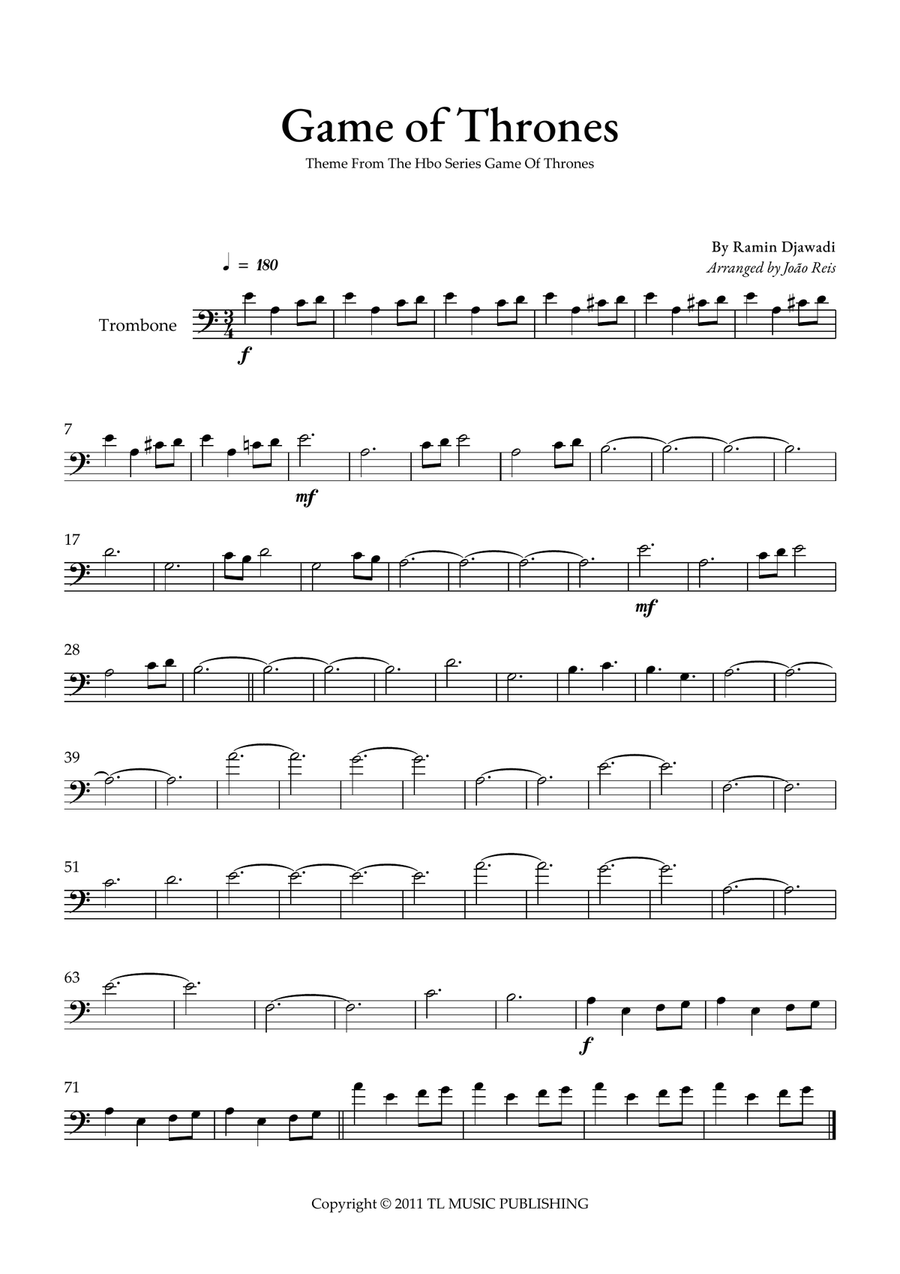 Game Of Thrones Game Of Thrones Trombone Solo scores gallery preview page 1