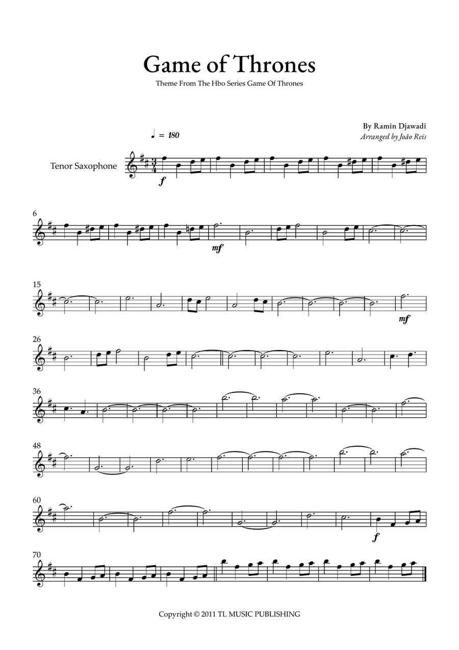 Game Of Thrones Game Of Thrones Tenor Saxophone scores gallery preview page 1