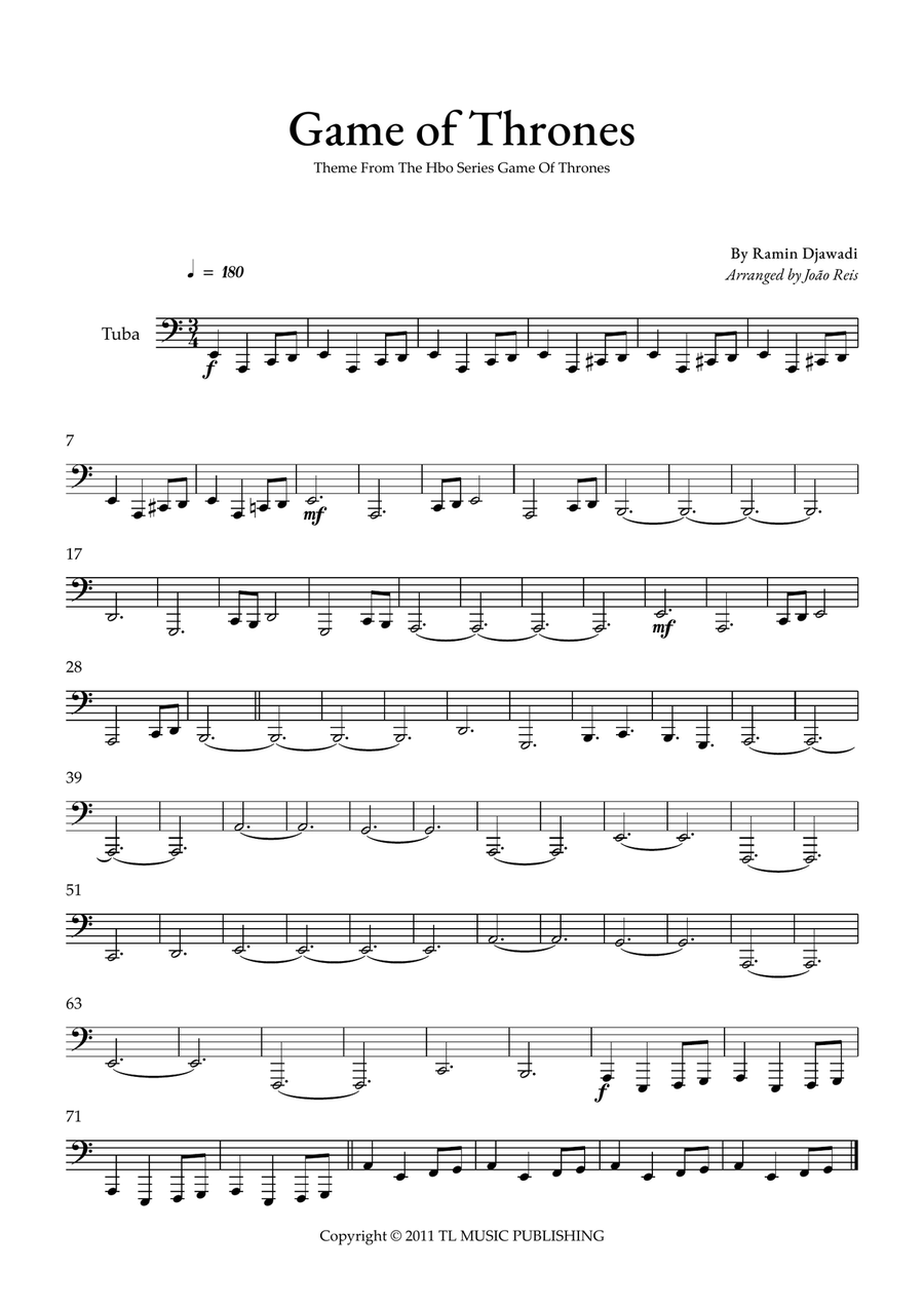 Game Of Thrones Game Of Thrones Tuba scores gallery preview page 1