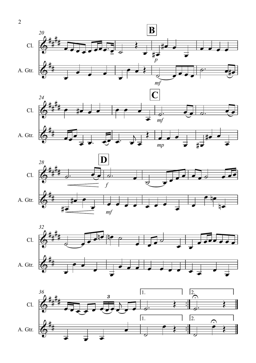 Air on a G String for Clarinet and Guitar Duet B-Flat Clarinet scores gallery preview page 2