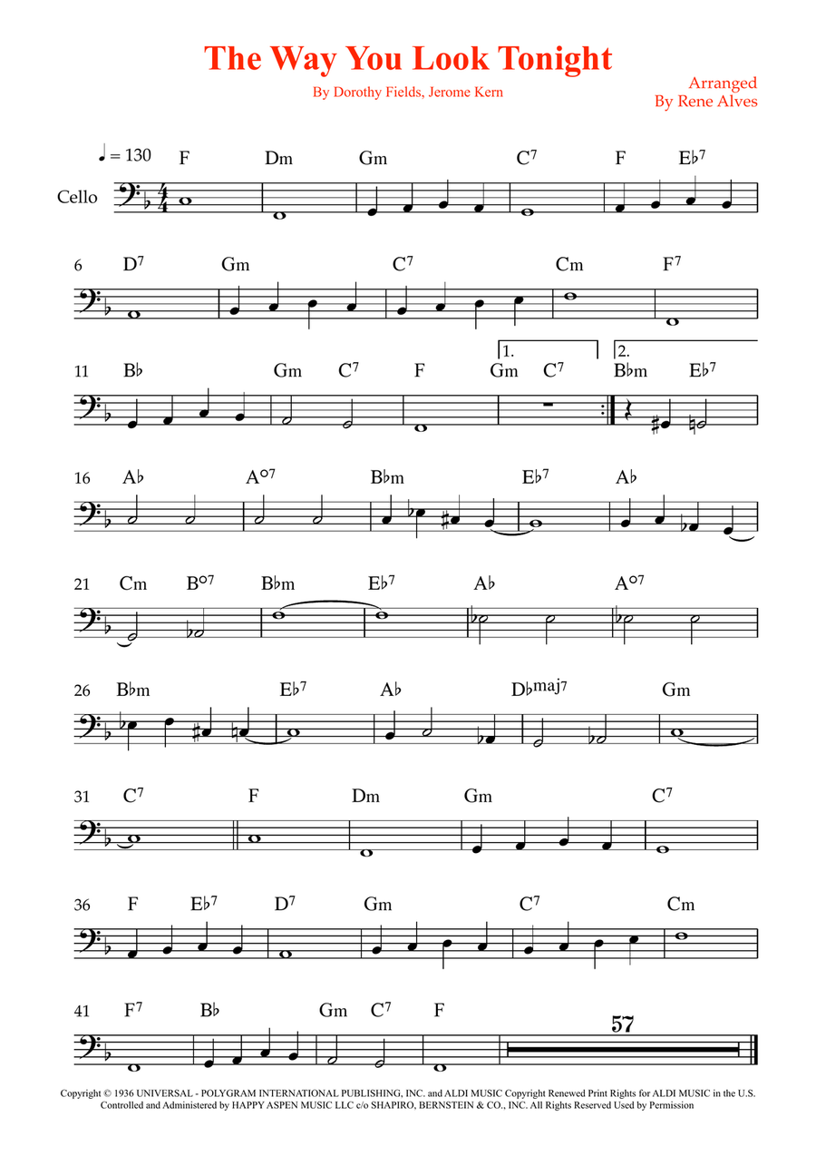 The Way You Look Tonight The Way You Look Tonight Cello Solo scores gallery preview page 1