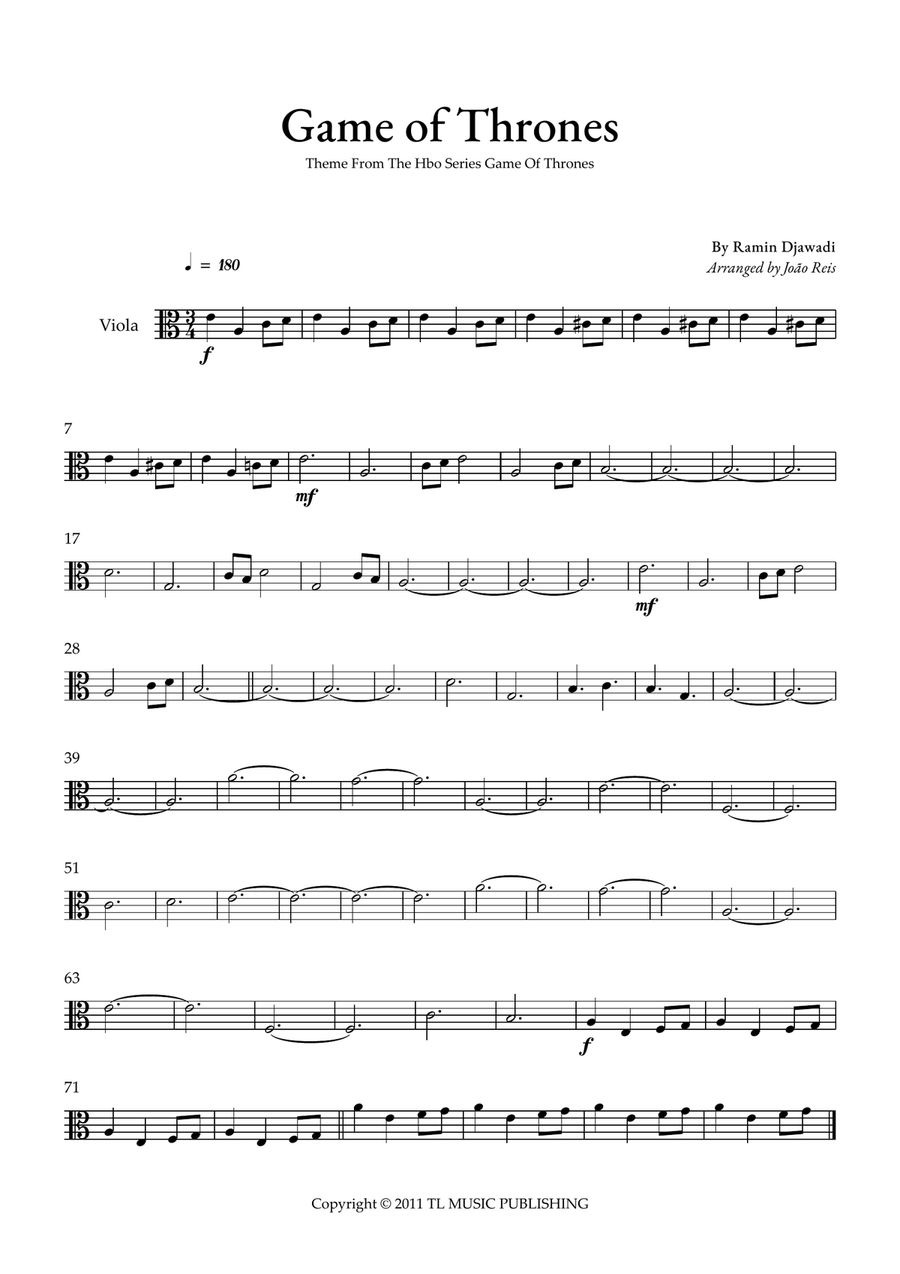 Game Of Thrones Game Of Thrones Viola Solo scores gallery preview page 1