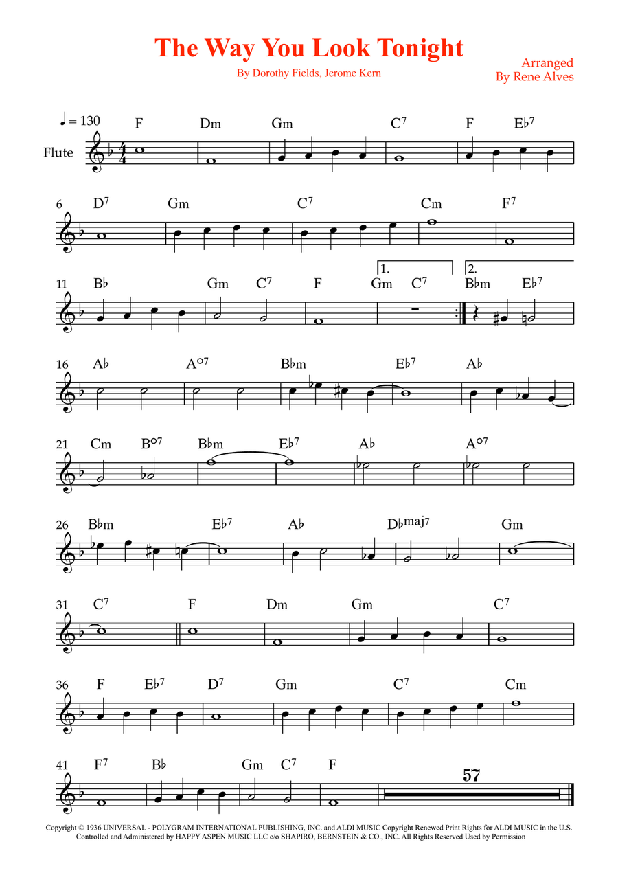The Way You Look Tonight The Way You Look Tonight Flute Solo scores gallery preview page 1