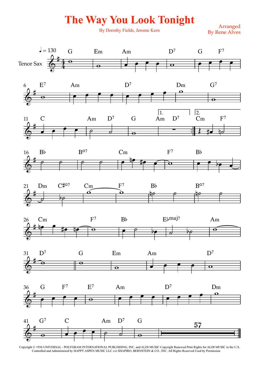 The Way You Look Tonight The Way You Look Tonight Tenor Saxophone scores gallery preview page 1