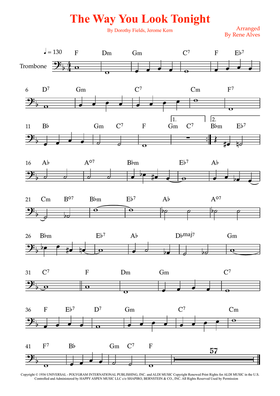 The Way You Look Tonight The Way You Look Tonight Trombone Solo scores gallery preview page 1