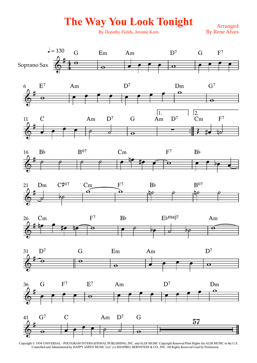 The Way You Look Tonight The Way You Look Tonight Soprano Saxophone scores gallery preview page 1