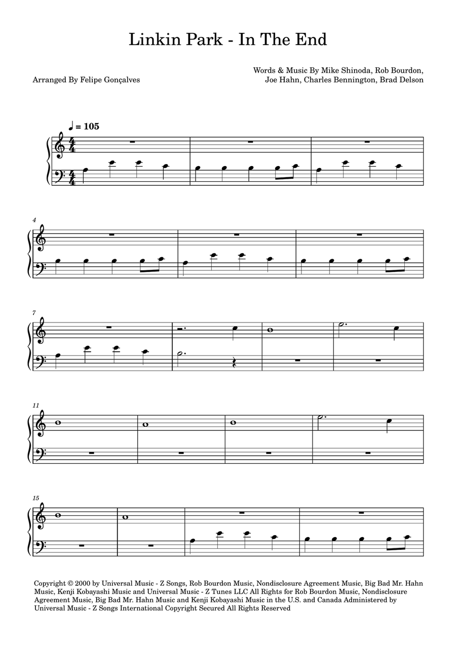 In The End In The End Easy Piano scores gallery preview page 1