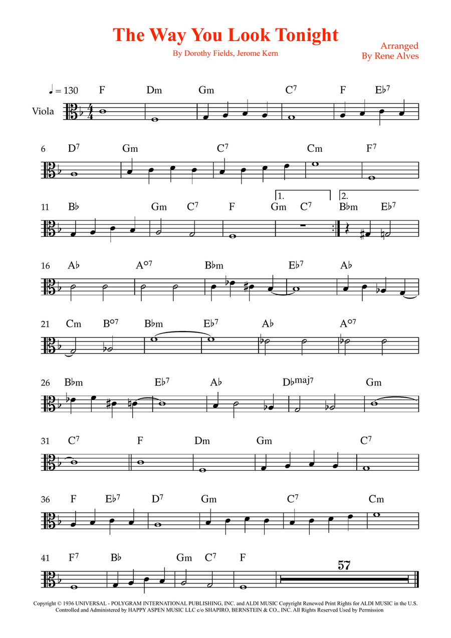 The Way You Look Tonight The Way You Look Tonight Viola Solo scores gallery preview page 1