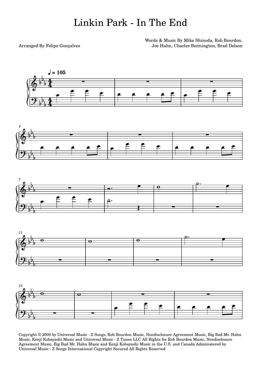 In The End In The End Easy Piano scores gallery preview page 1