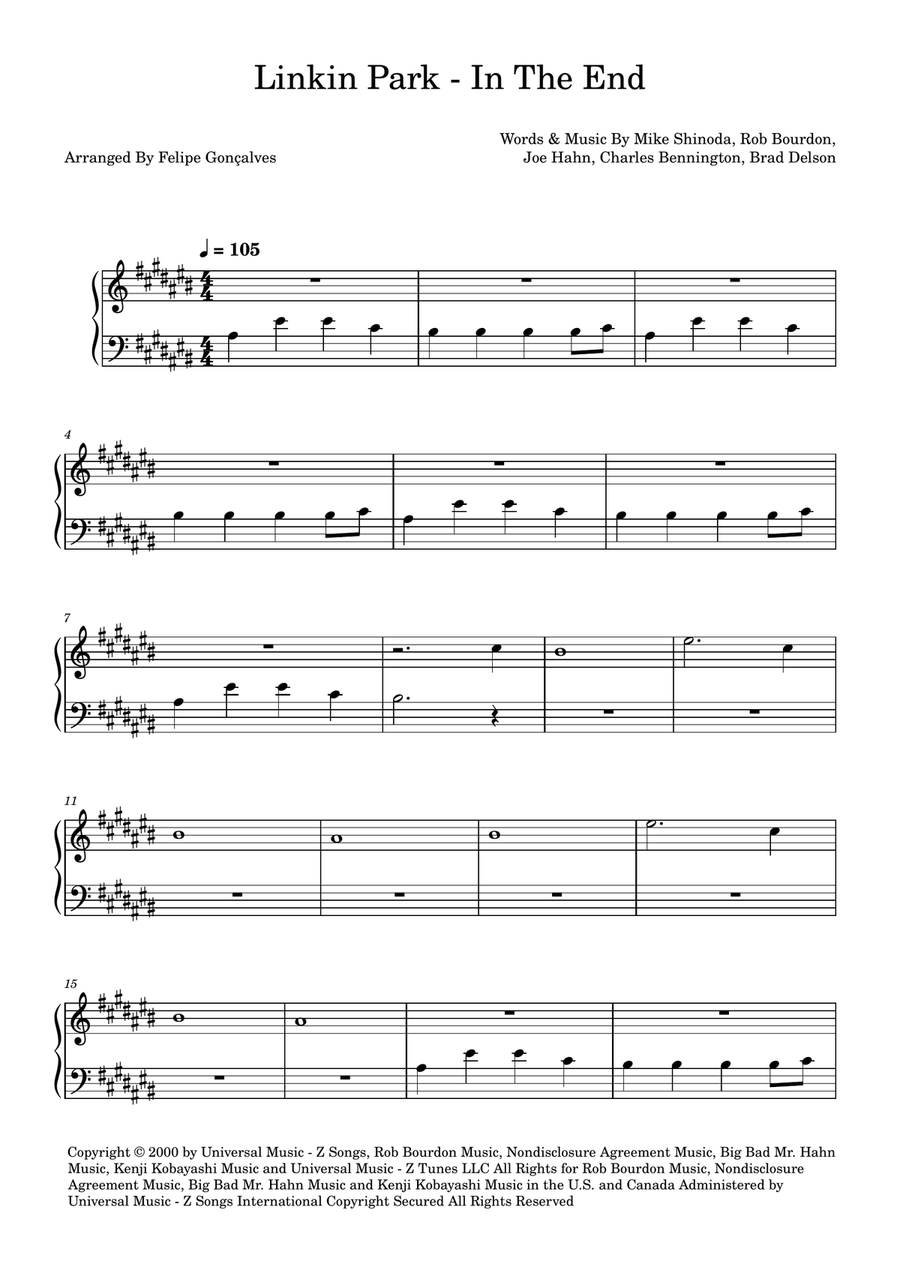 In The End In The End Easy Piano scores gallery preview page 1