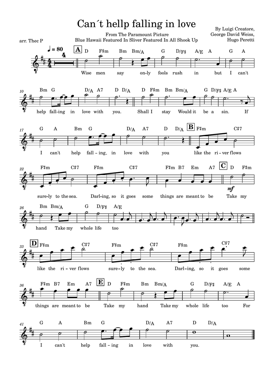 Can't Help Falling In Love Easy Piano scores gallery preview page 1