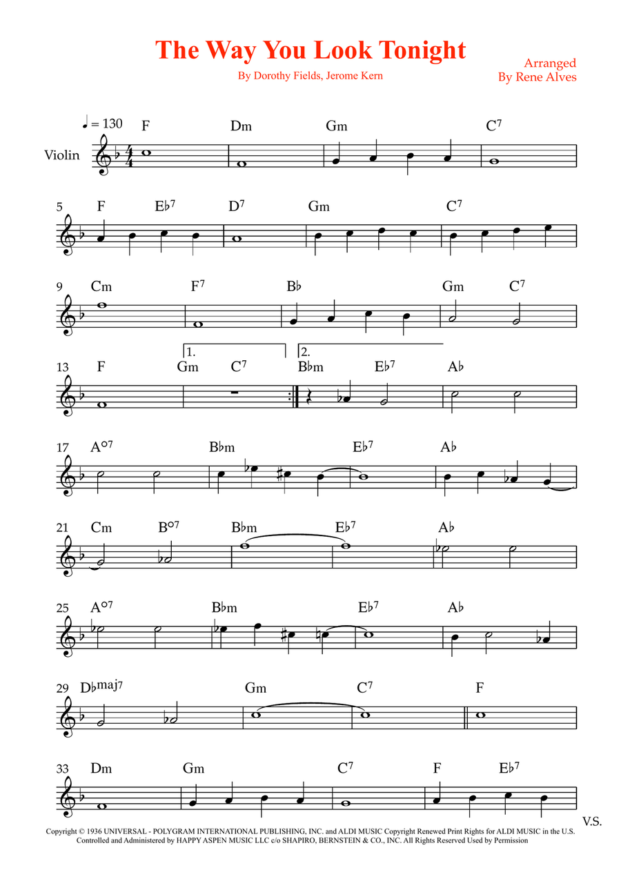The Way You Look Tonight The Way You Look Tonight Violin Solo scores gallery preview page 1