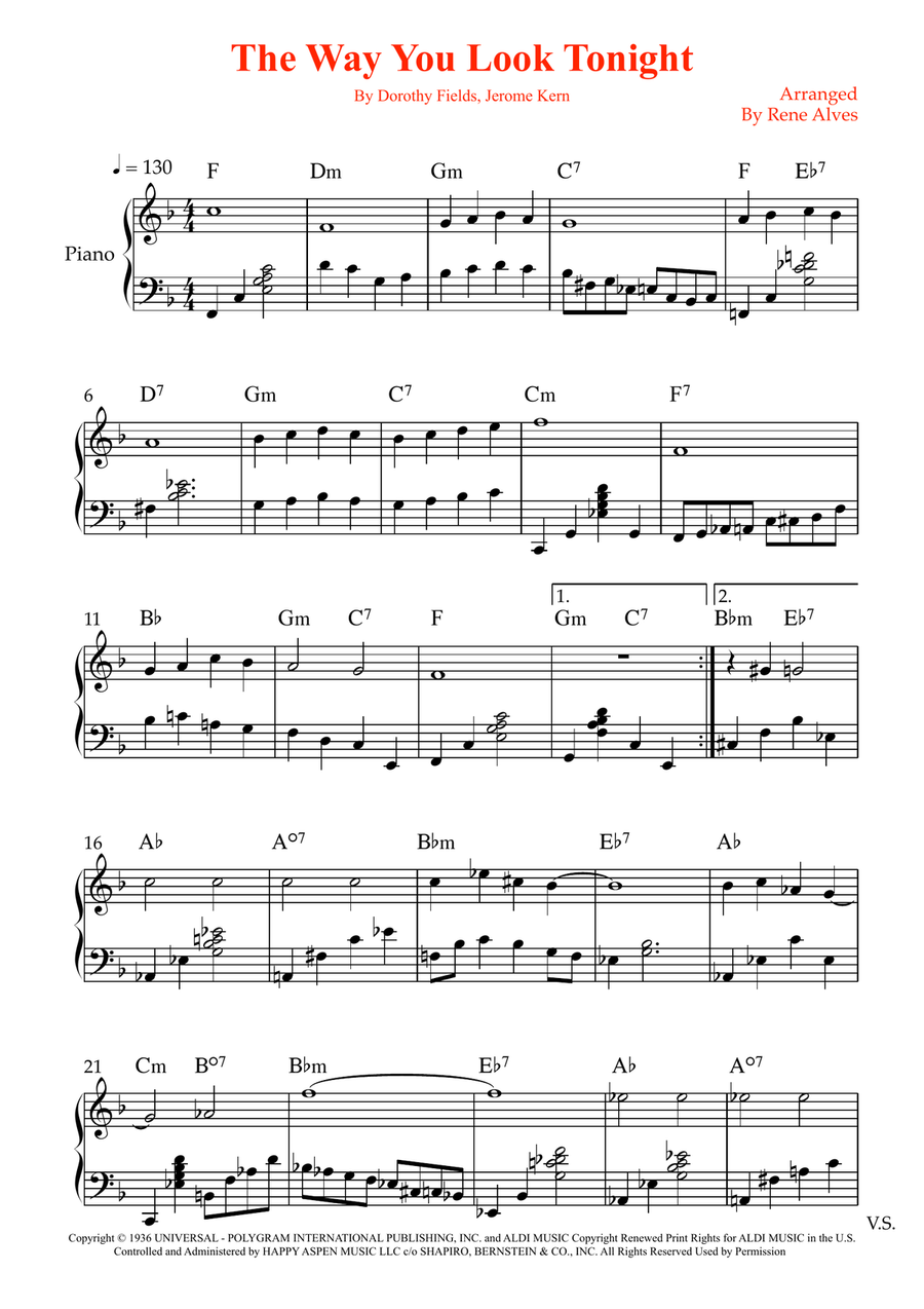 The Way You Look Tonight The Way You Look Tonight Easy Piano scores gallery preview page 1