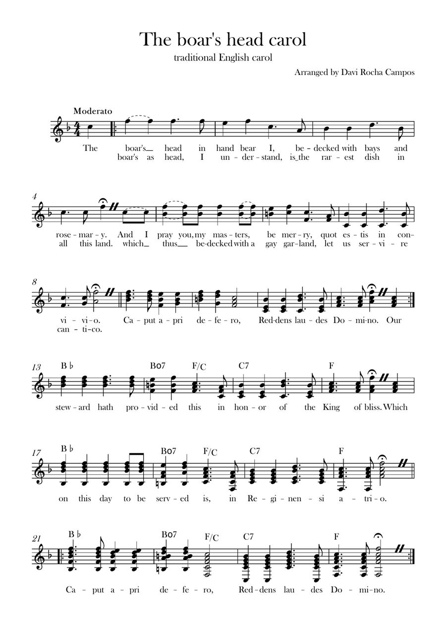 The boar's head carol The boar's head carol Piano scores gallery preview page 1